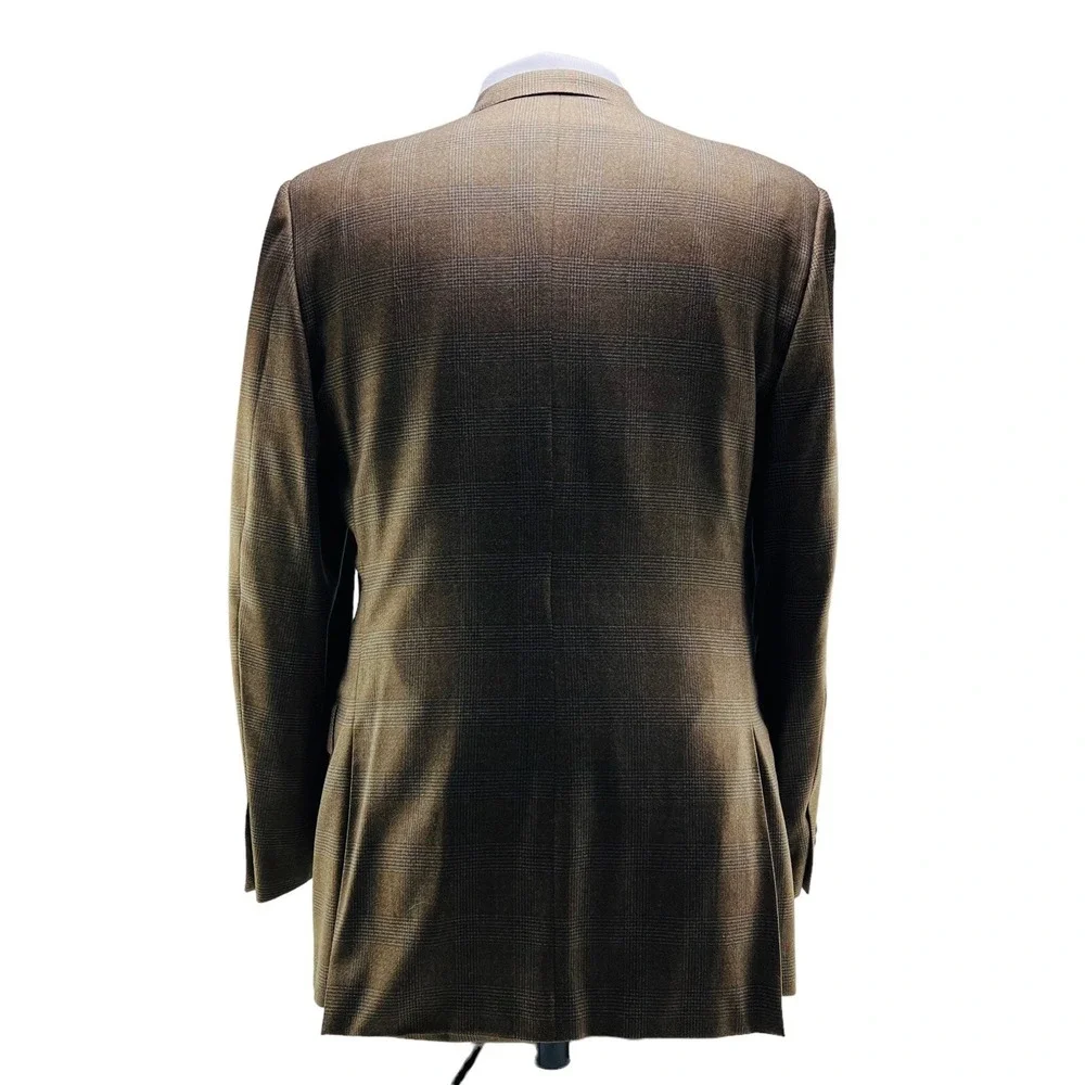 Ermenegildo Zegna Brown & Blue Glen Plaid 3 Button 2 Vent Blazer Mens Size‎ 44L